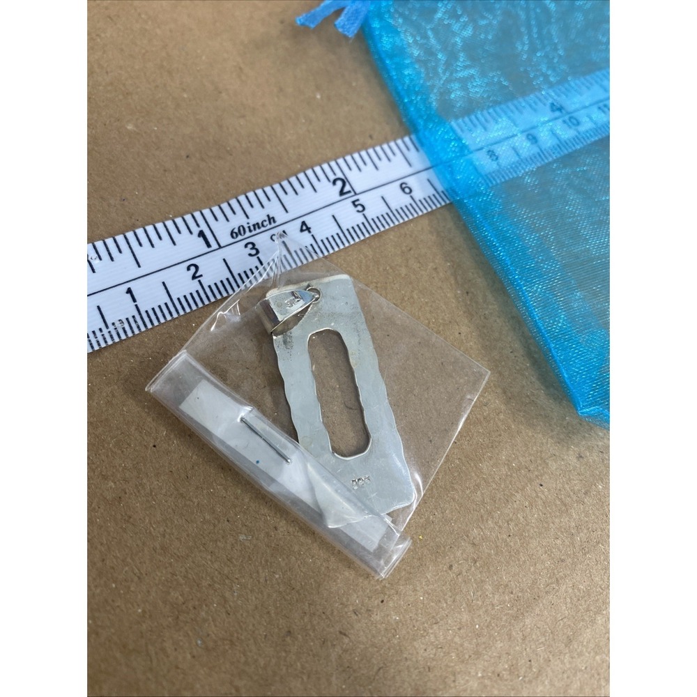 .925 Sterling‎ Silver genuine RECTANGLE hammered pendant necklace BRAND NEW - Picture 3 of 4